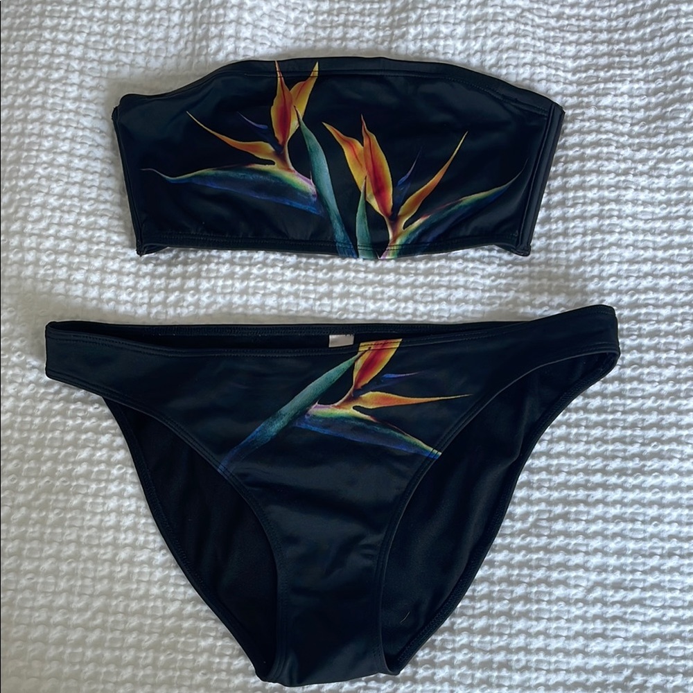 Victoria's Secret Black and Orange Bikini with Floral Design